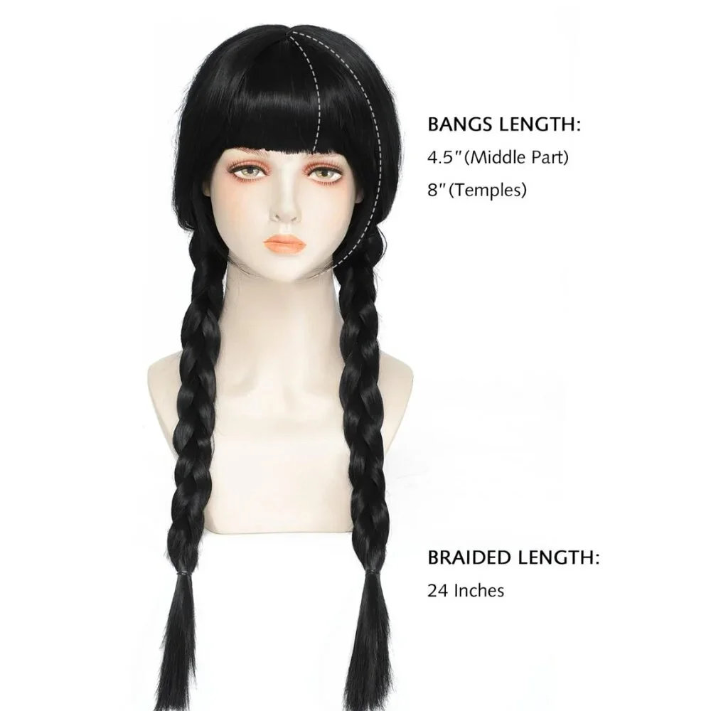 Wednesday Addams Wig – Braided Black Costume Wig for Halloween, Cosplay & Dress-